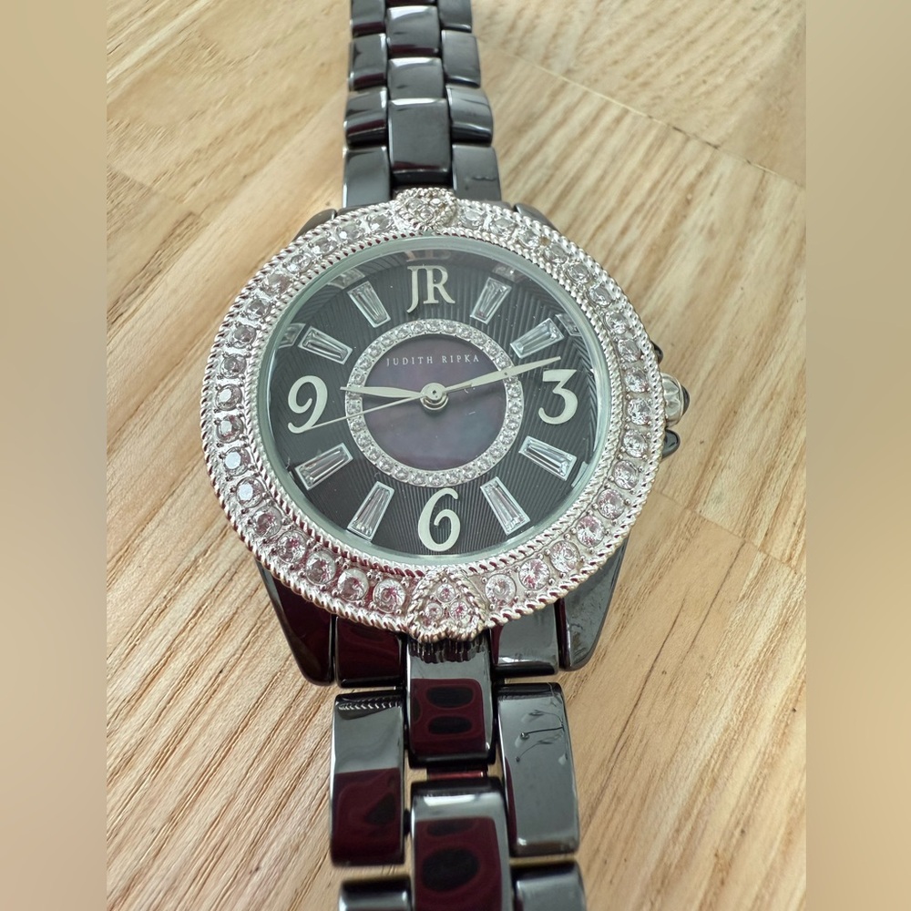 Judith ripka ladies black ceramic dress watch NEW BATTERY